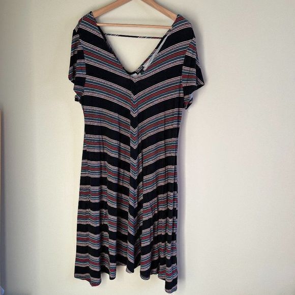 TORRID BLACK STRIPE JERSEY‎ KNIT STRIPED SWING DRESS MIDI WOMENS SIZE 2 2… - Picture 3 of 9